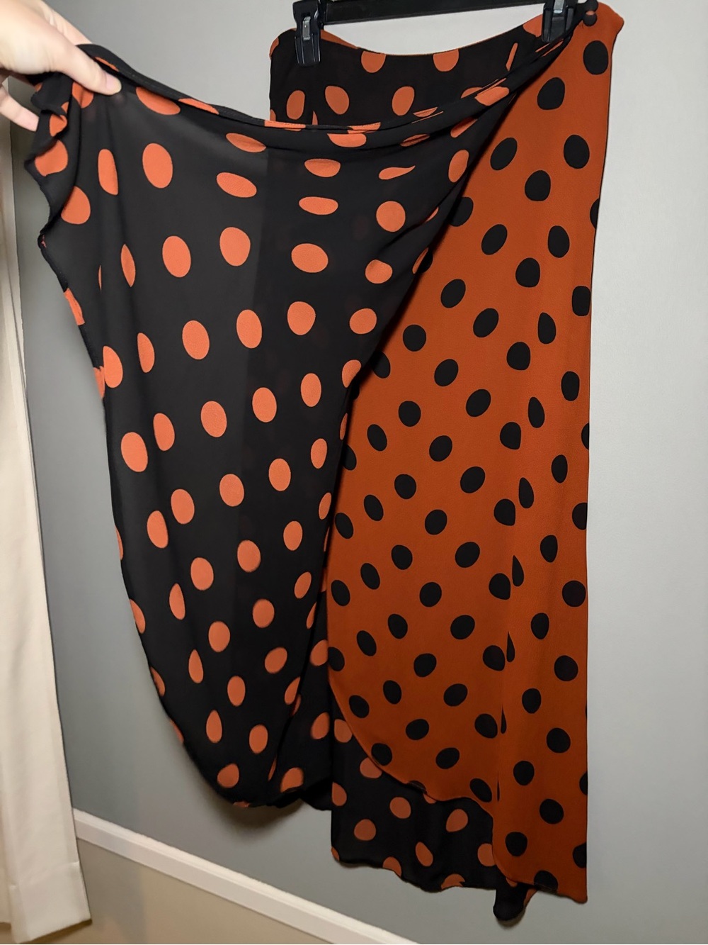 Maeve by Anthropologie Oksana Midi Skirt Orange Black Polka Dot Medium Fall - Picture 3 of 13